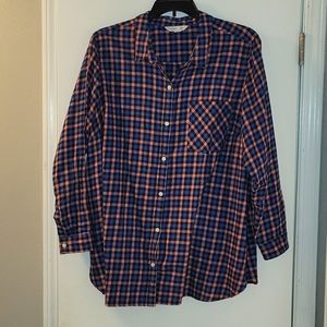 Old Navy Classic Flannel Shirt, 3X, Pink/Navy Blue Plaid